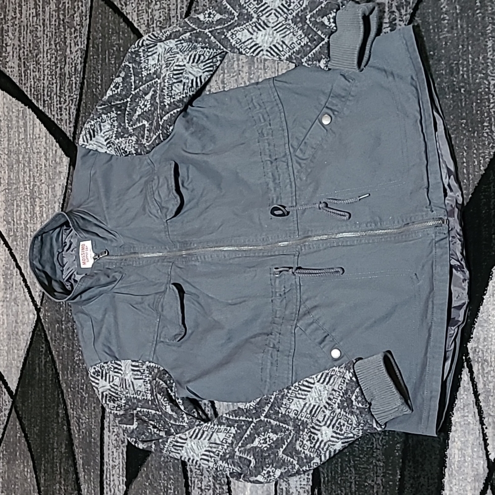MOSSIMO Supply Co. Knit Print Gray Full Zip Jacket Coat